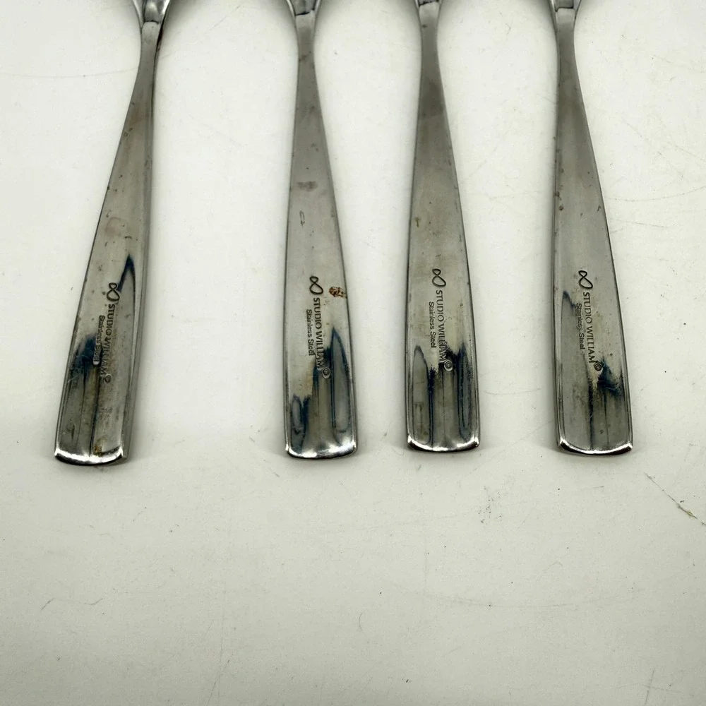 Studio William Spoon 4pc Silver Stainless Steel Modern Square Handle Flatware